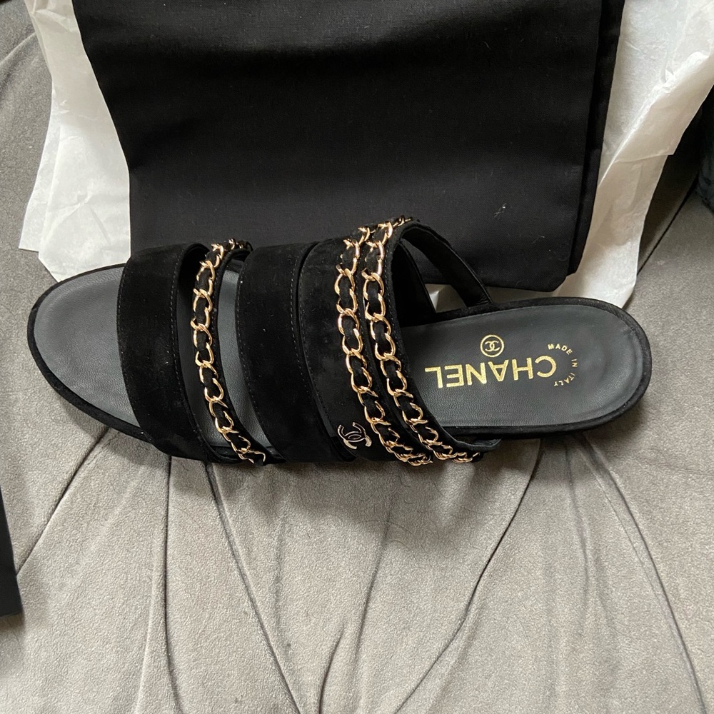 Chanel Black Chain Sandals